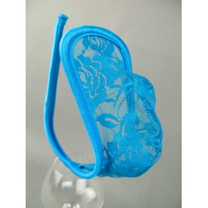 Blue Men's C-String With Lace Mesh Insert..