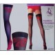 Black Thigh High Lace Top Stockings With Red Bow Detail.