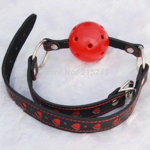 Red Breathable Adjustable Ball Gag With Steel O Rings And Red Hart Inserts.