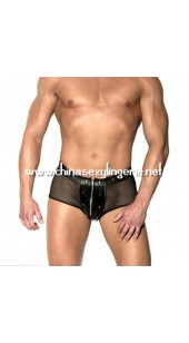 Mens Black Pvc/Mesh Front Zip Boxers.