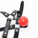 Soft Silicone Red Ball Gag With Black Adjustable Leather Head Strap.