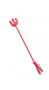 Red Devil Prongs Leather Flicker Whip With Handle.