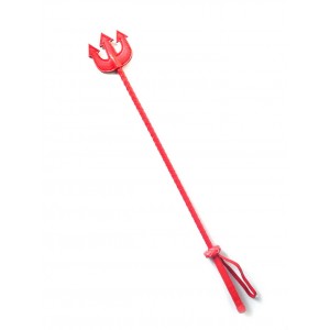 Red Devil Prongs Leather Flicker Whip With Handle.