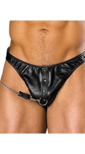 Black  Pleather Thong With Side Chain.