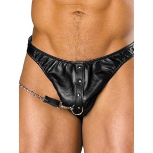 Black  Pleather Thong With Side Chain.