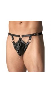Black Pleather and SpandexThong With Steel O Rings.
