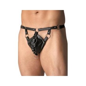 Black Pleather and SpandexThong With Steel O Rings.