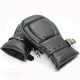 Black Leather Hand Mitts With Lockable Straps.