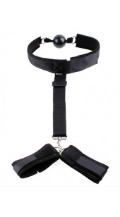 Black Mouth Gag With Adjustable Wrist  Restrains.