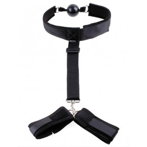 Black Mouth Gag With Adjustable Wrist  Restrains.