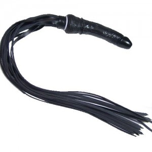 Black Coloured Dildo With Black leather Whip.
