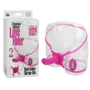Seven Function Silicone Love Rider™ Dual Action Strap-On In Pink or Black.