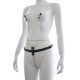 Black  Leather Harness With Adjustable Nipple Clamps and Chain Crotch Strap.