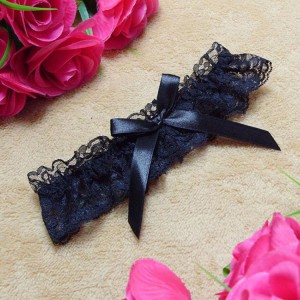 Black or White Stretch Lace Garter With Satin Lace Bow.