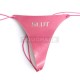 Pink Leather SLUT Thong With Adjustable Stretch Thong Straps.