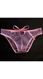 Pink or Black  Stretch Mesh Briefs With Front Hole and Tie Strap.