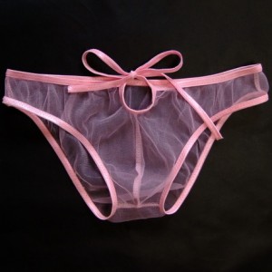 Pink or Black  Stretch Mesh Briefs With Front Hole and Tie Strap.