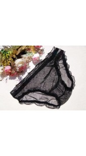 Pink or Black Stretch Ruffle Mesh and Lace Briefs With Front Pouch.