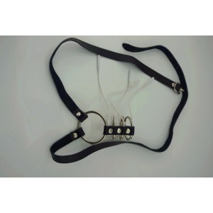 Four Steel Cock Ring Electro Sex Set With Leather Belt.