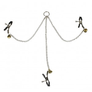 Bondage Boutique Adjustable Nipple Clamps and Clit Clamp With Bells.