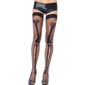 Black Bone Thigh High Fishnet Stockings 