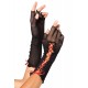 Black Fingerless Fishnet Gloves with Lace-Up Detail In Two Colors - Black - Red.