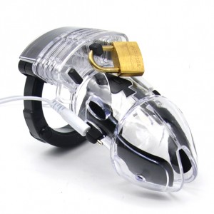 Black Jack Size Electrosex Chastity Devices in Clear or Black.