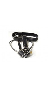 Men's Black Leather Chastity Belt With Cock Rings.