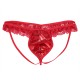 Lace G-String With Shiny Spandex Pouch in Red and Black in a Range of Sizes.