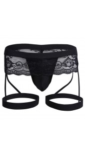 Black G-String wit Lace Trim, Spandex Front and Garter's.