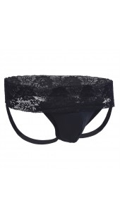 Black Lace Jock Strap With Spandex Front Pouch in a Range of Size's.