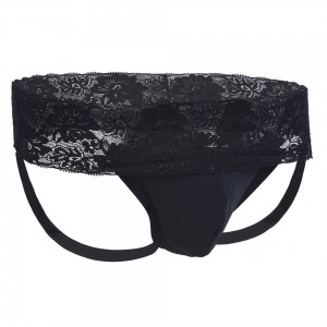 Black Lace Jock Strap With Spandex Front Pouch in a Range of Size's.
