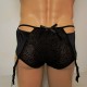 Candy Cherries Black Lace and Satin Brief's With Front Pouch and Garter Clip's.