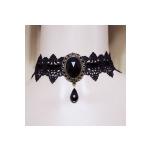 Gothic Black Lace Choker Necklace with Velvet Ribbon