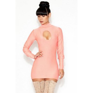Cool Pink High Neck Mini Dress With Front Key Hole Cut Out in Three Size's.