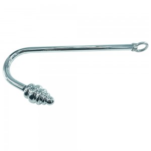 Ribbed Ball Steel Anal Hook With Ring End.