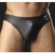 Black Pleather Thong With Front O Ring Detail in Three Sizes.