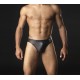 Black Pleather Thong With Front O Ring Detail in Three Sizes.