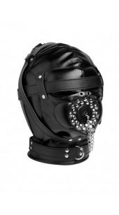 Sensory Deprivation Hood with Open Mouth Gag.