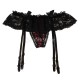 Black Sheer Lace Garter Belt With Shiny Red Dot Thong.