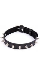 Black Leather Bondage Choker Collar With Spikes.