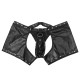 Black Stretch Super Soft Pleather Boxer's With Removable Front Penis Pouch Thong and Open Back.
