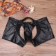 Black Stretch Super Soft Pleather Boxer's With Removable Front Penis Pouch Thong and Open Back.