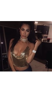 Gorgeous Gold Rhinestone Chainmail Bralette Cropped Tank Top.