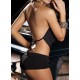 Rhinestone Strap Plunging Cowl Halter Tie Top and Hot Booty Shorts.