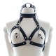 PU Leather O Ring Gag With Nipple clamps and Harness Bra.