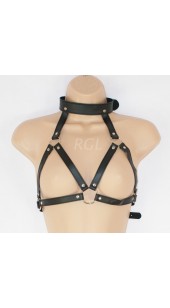 Pu Leather Cup Less Bondage Bra.