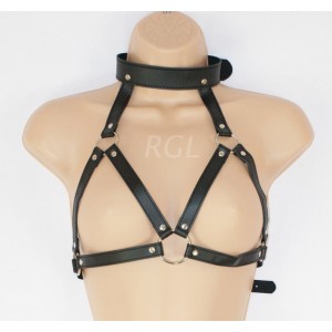 Leather Strap Adjustable Bondage Harness Bra.