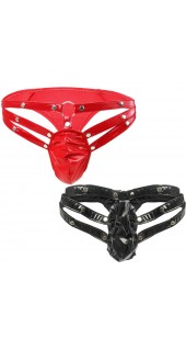 Black or Red PVC/Spandex Adjustable Thong.