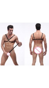 Male Body Spandex Stretch Harness With Steel Cock Ring.